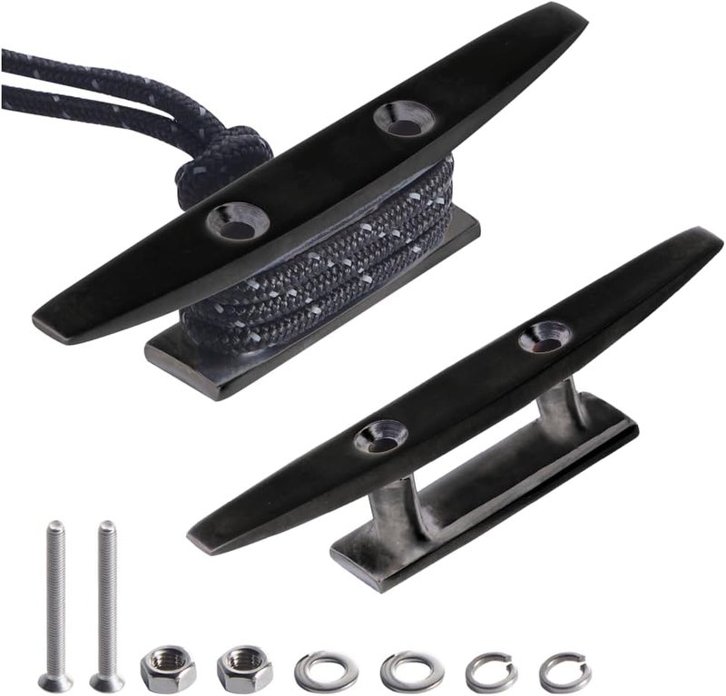 RiaYer Boat Dock Cleat, 316 Marine Grade Stainless Steel Open Base Cleats with Hardware, Heavy Duty Mooring Accessories for Yacht Kayak Jetski (2-Pack) - Image 1
